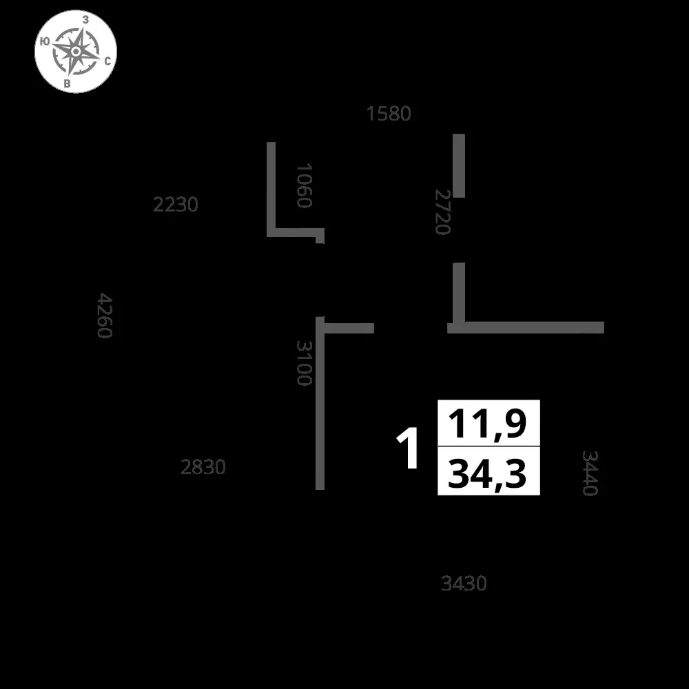 1-комнатная, 34,3 м² — 15 086 443 ₽