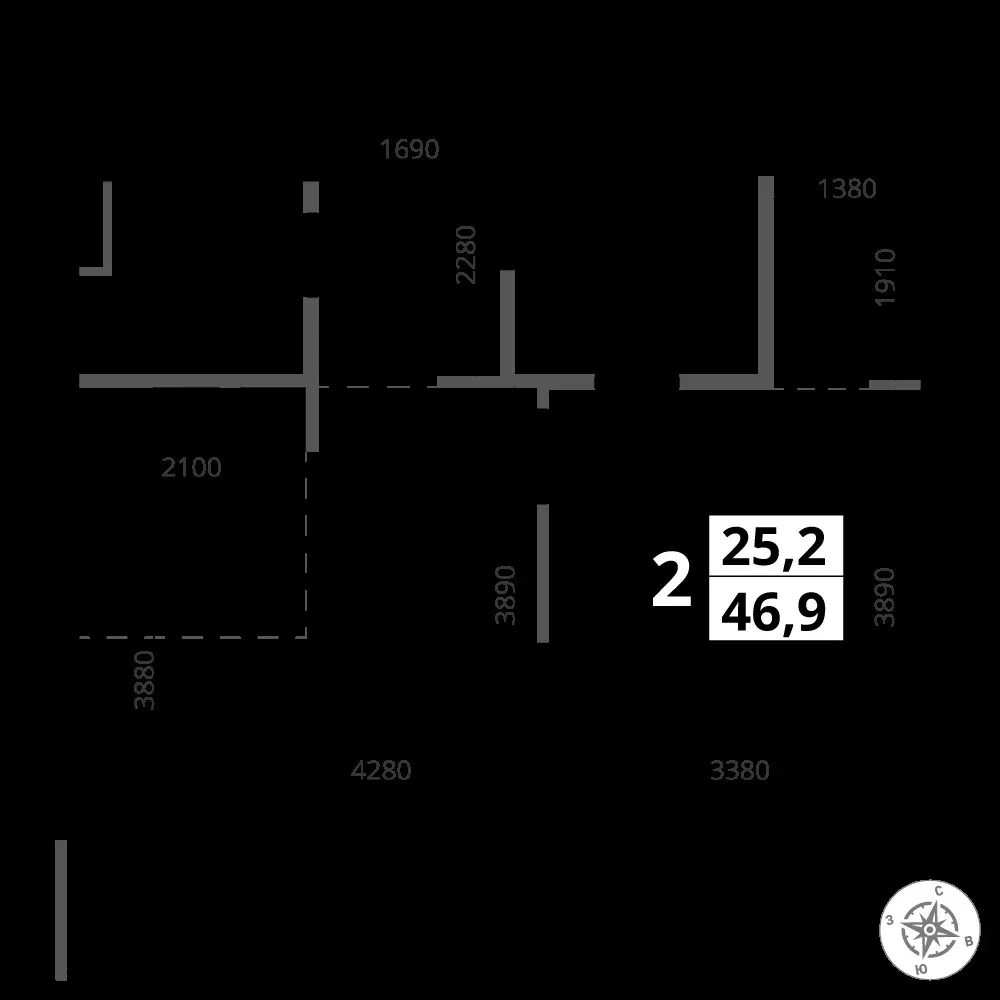 2-комнатная, 46,9 м² — 16 768 579 ₽