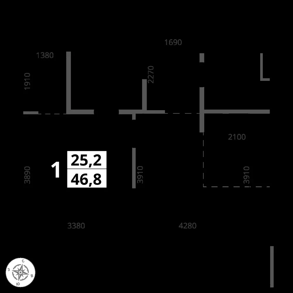 2-комнатная, 46,8 м² — 17 201 293 ₽