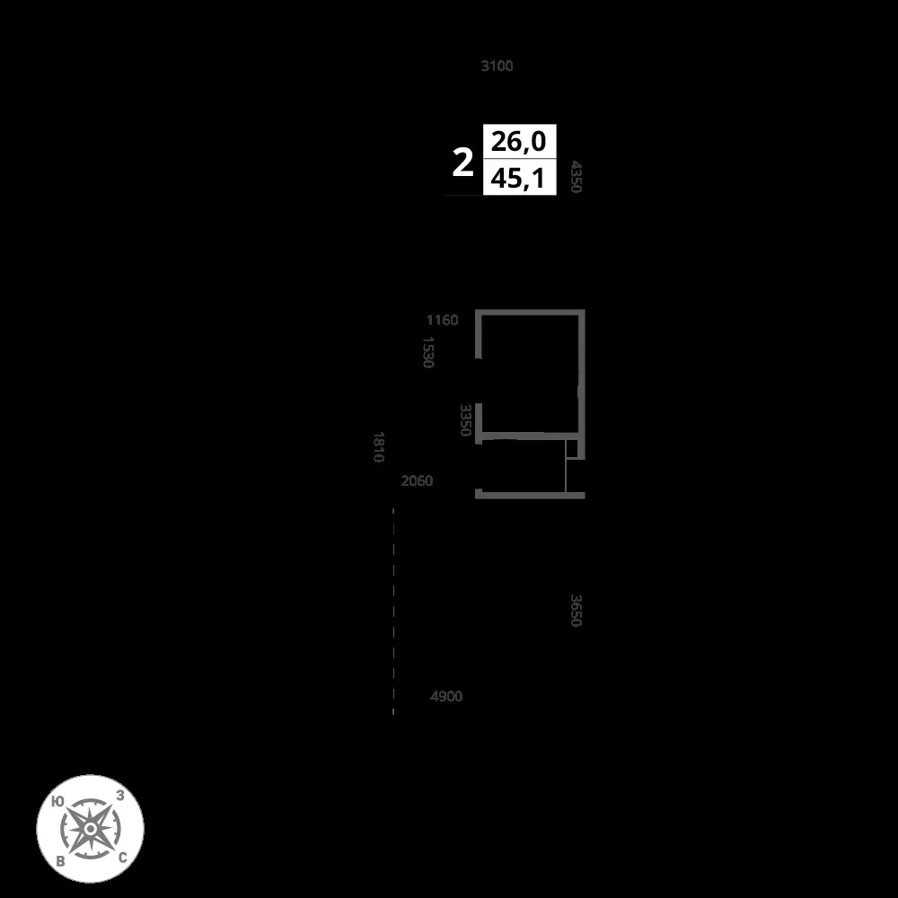 2-комнатная, 44,9 м² — 17 587 599 ₽