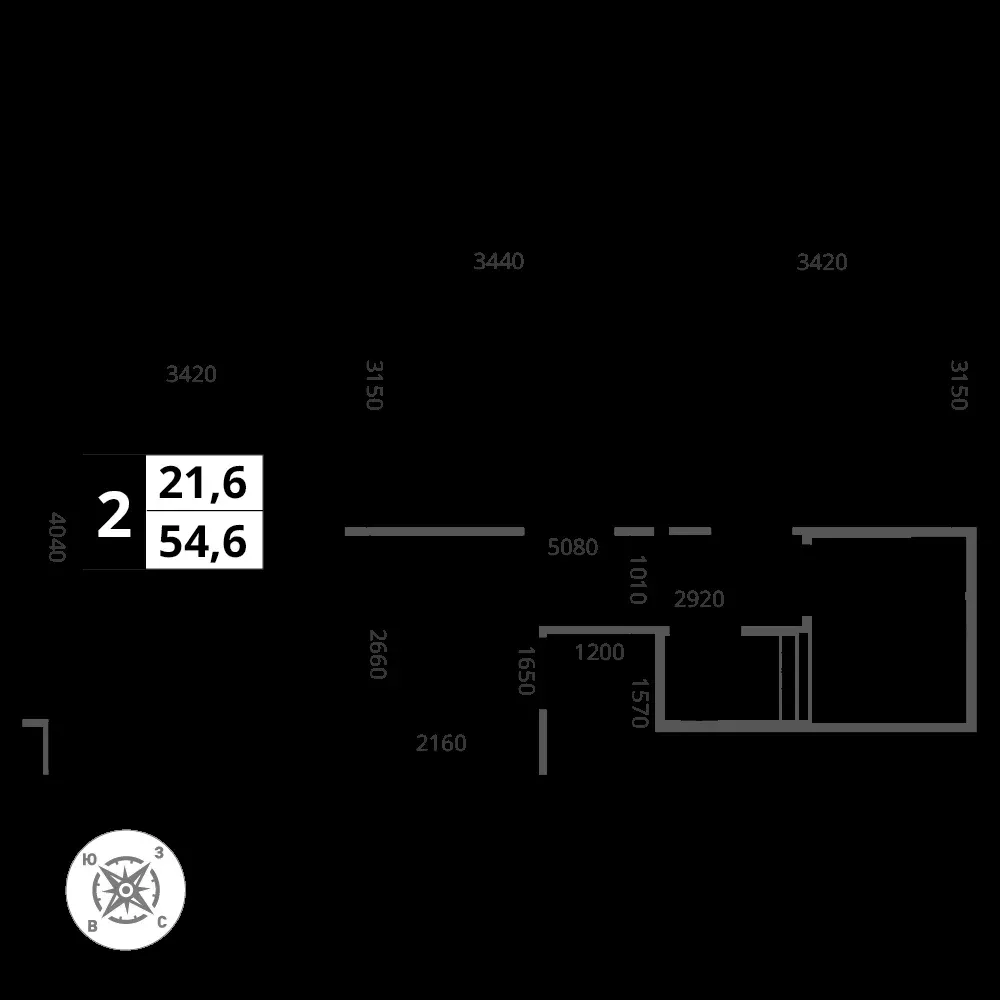 2-комнатная, 54,4 м² — 20 285 216 ₽