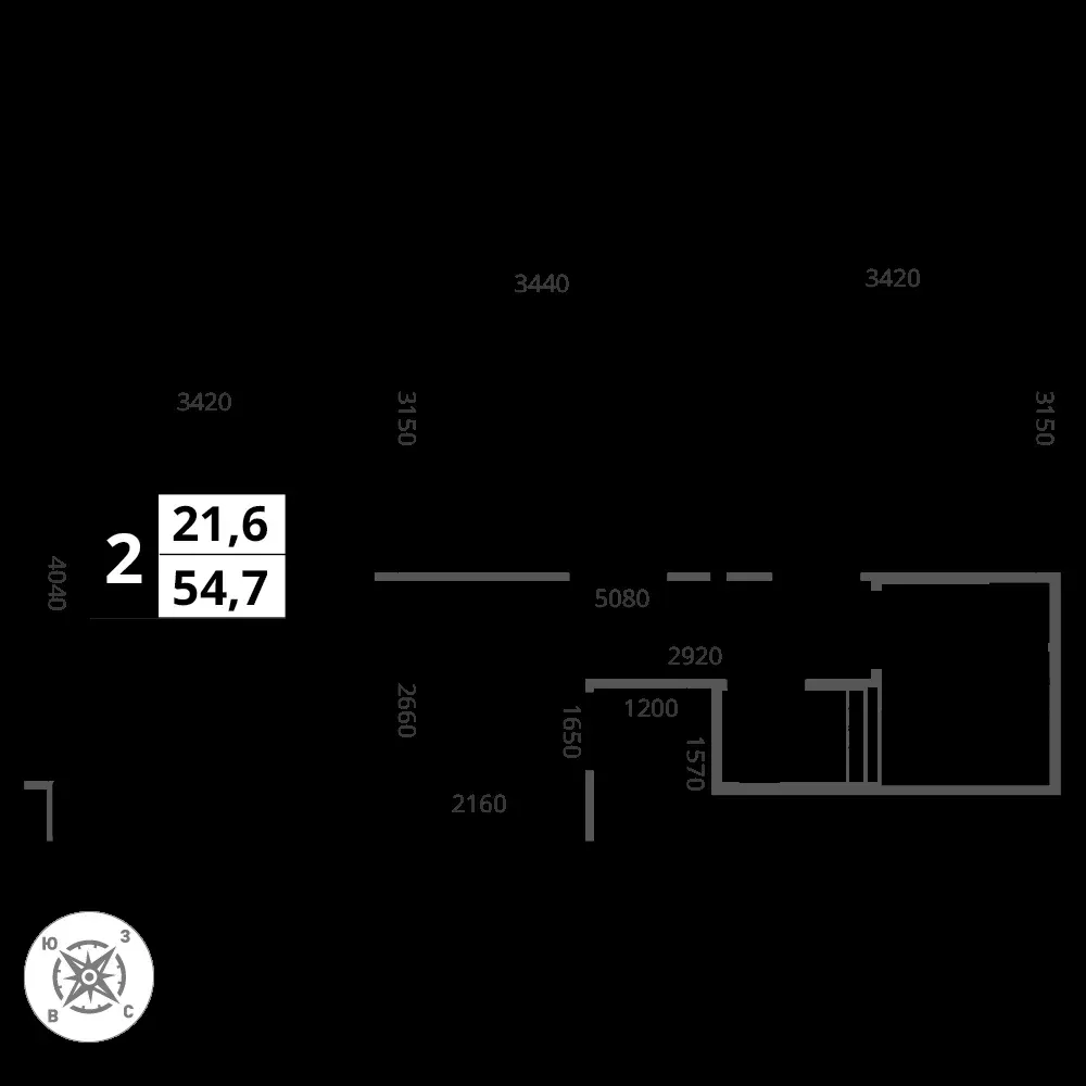 2-комнатная, 54,4 м² — 20 365 184 ₽