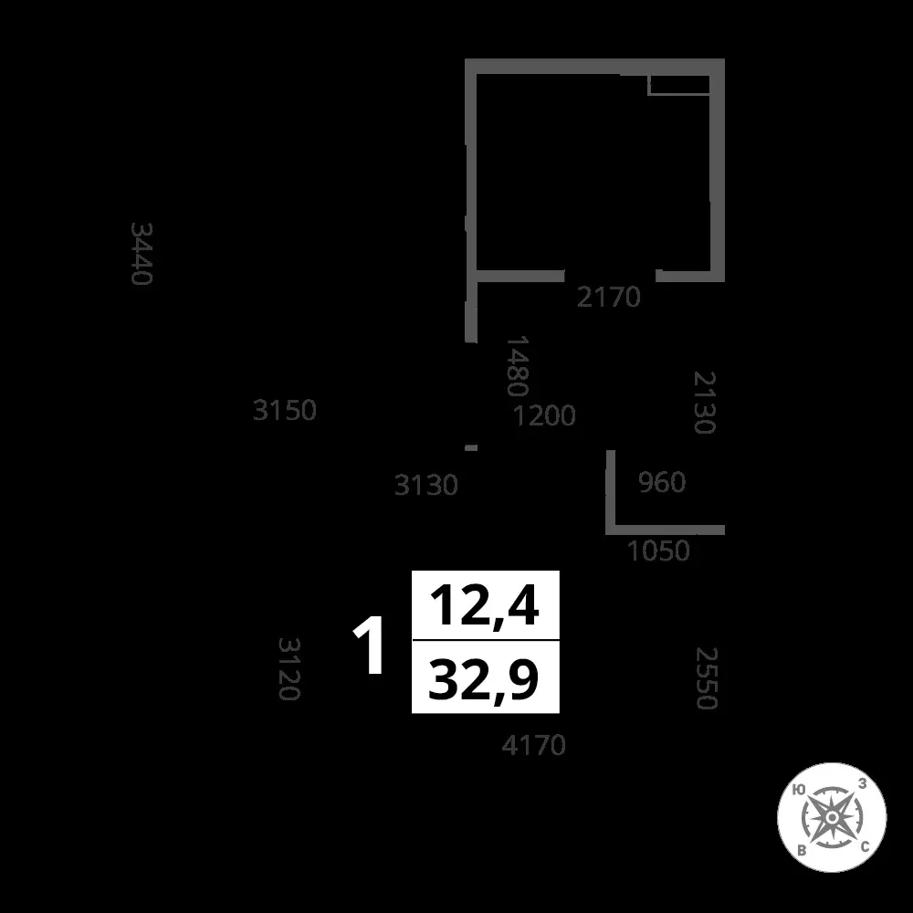 1-комнатная, 32,7 м² — 15 624 779 ₽