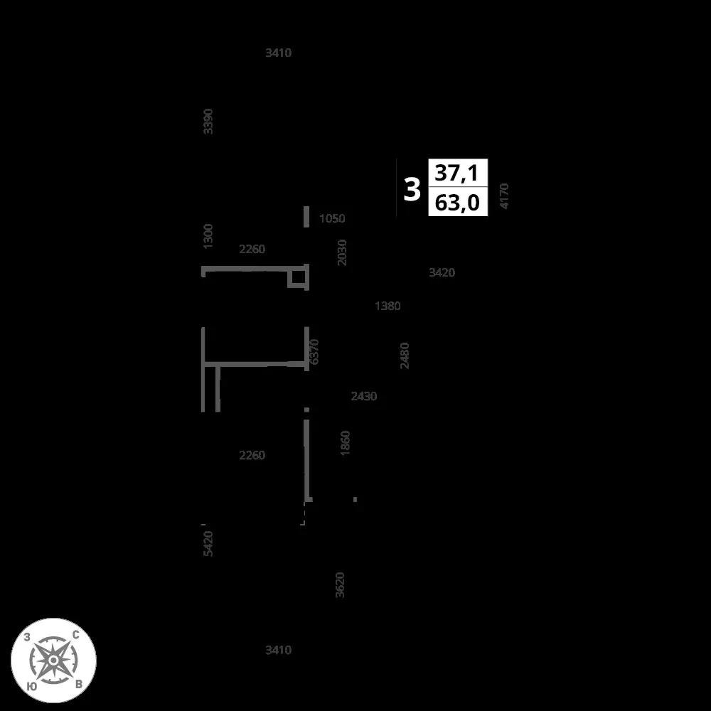 3-комнатная, 62,9 м² — 21 354 550 ₽