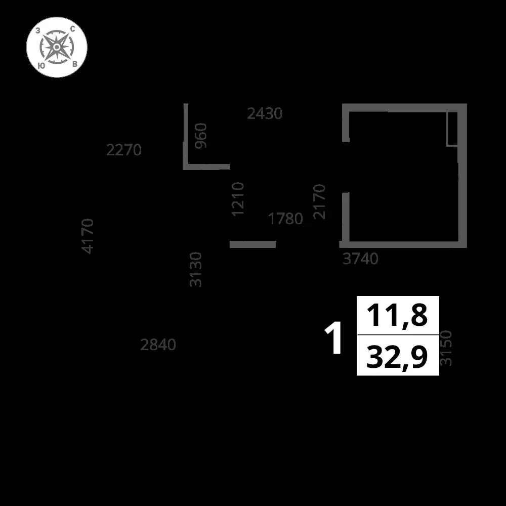1-комнатная, 32,8 м² — 15 869 821 ₽