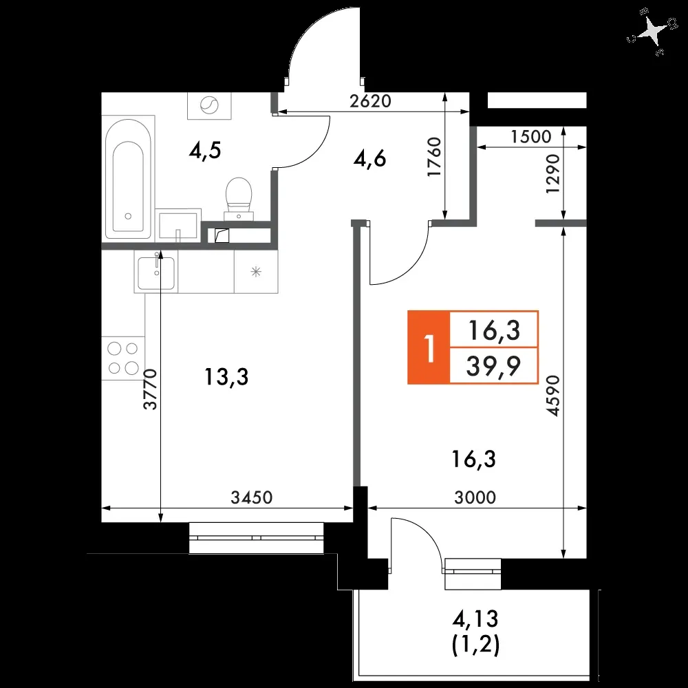 1-комнатная, 40 м² — 6 885 828 ₽