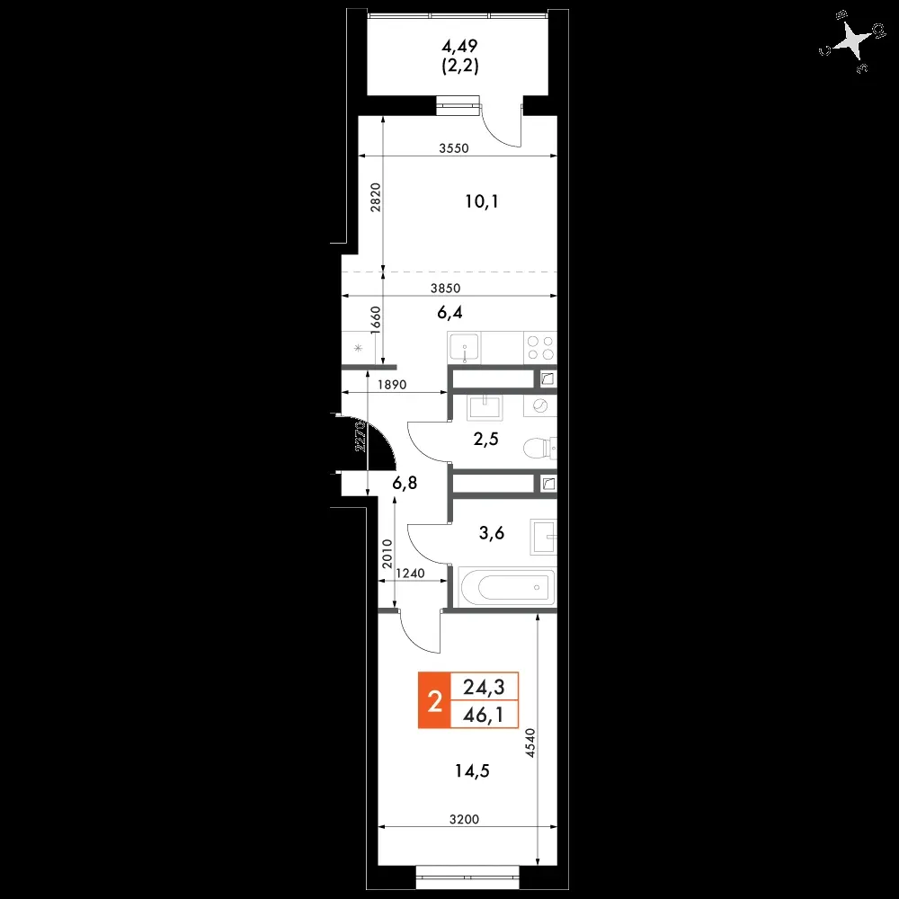 2-комнатная, 46,2 м² — 7 811 760 ₽
