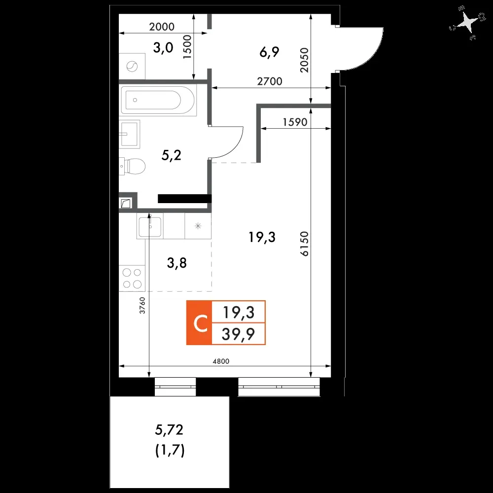 Студия, 39,8 м² — 6 869 058 ₽