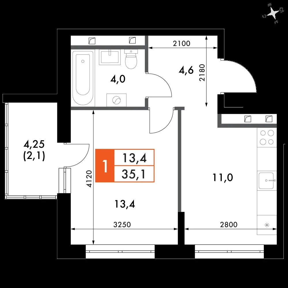 1-комнатная, 46,2 м² — 8 513 256 ₽