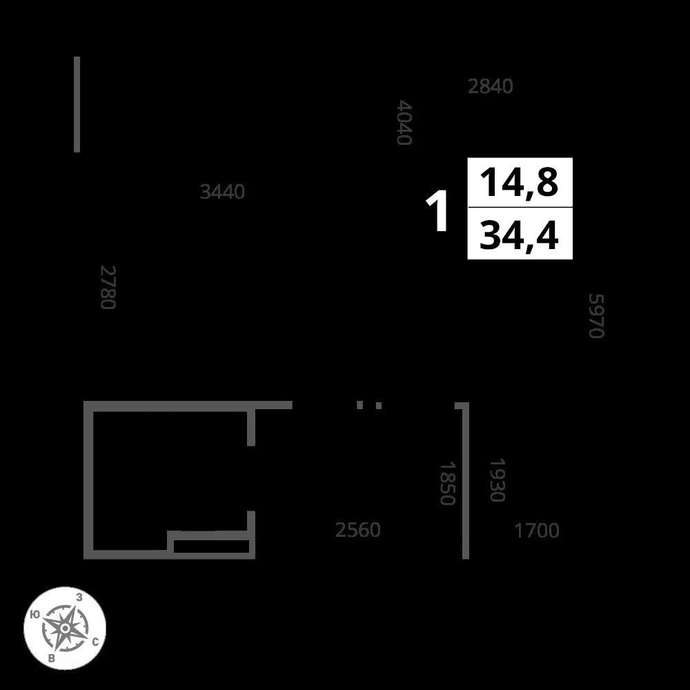 1-комнатная, 34,4 м² — 9 762 170 ₽