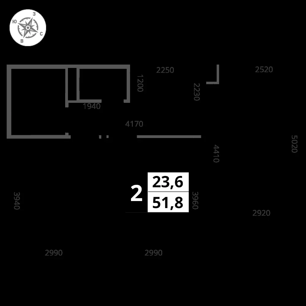 2-комнатная, 51,8 м² — 13 637 023 ₽