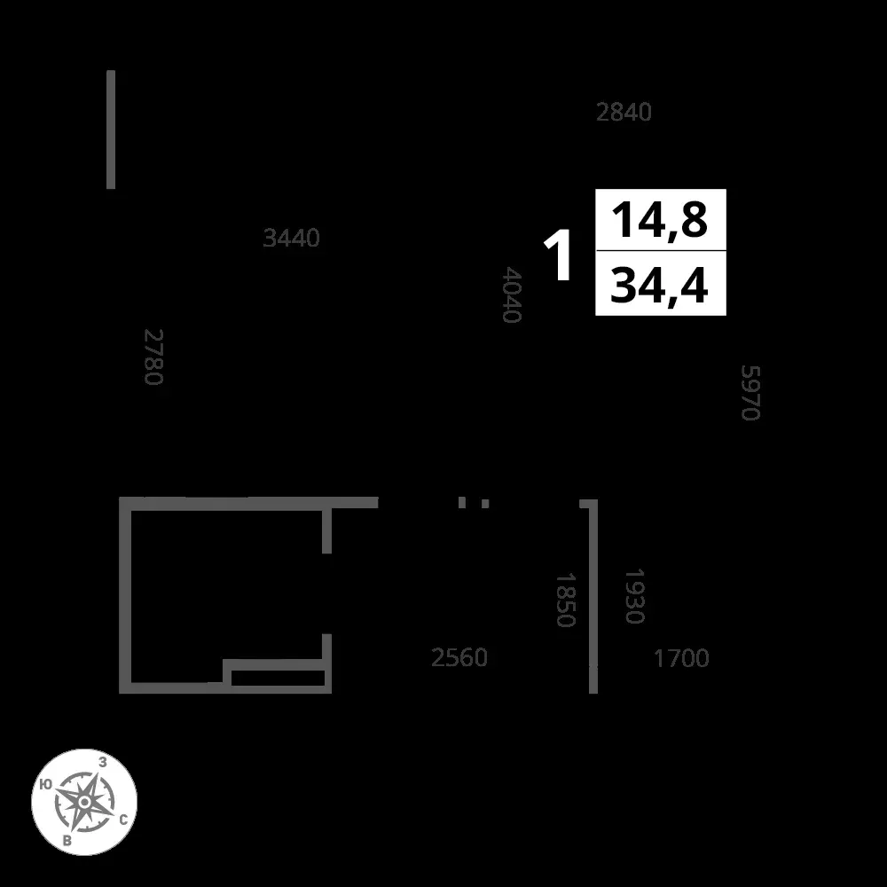 1-комнатная, 34,4 м² — 9 775 242 ₽