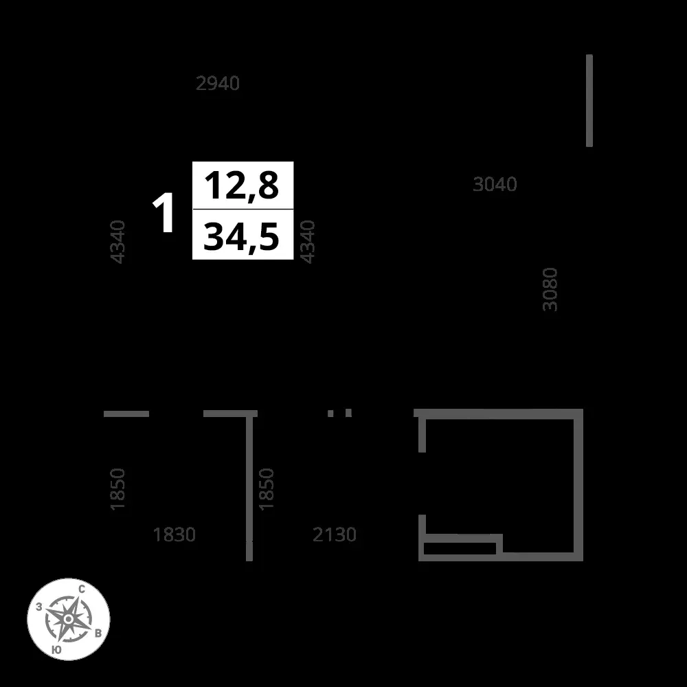 1-комнатная, 34,5 м² — 8 984 628 ₽