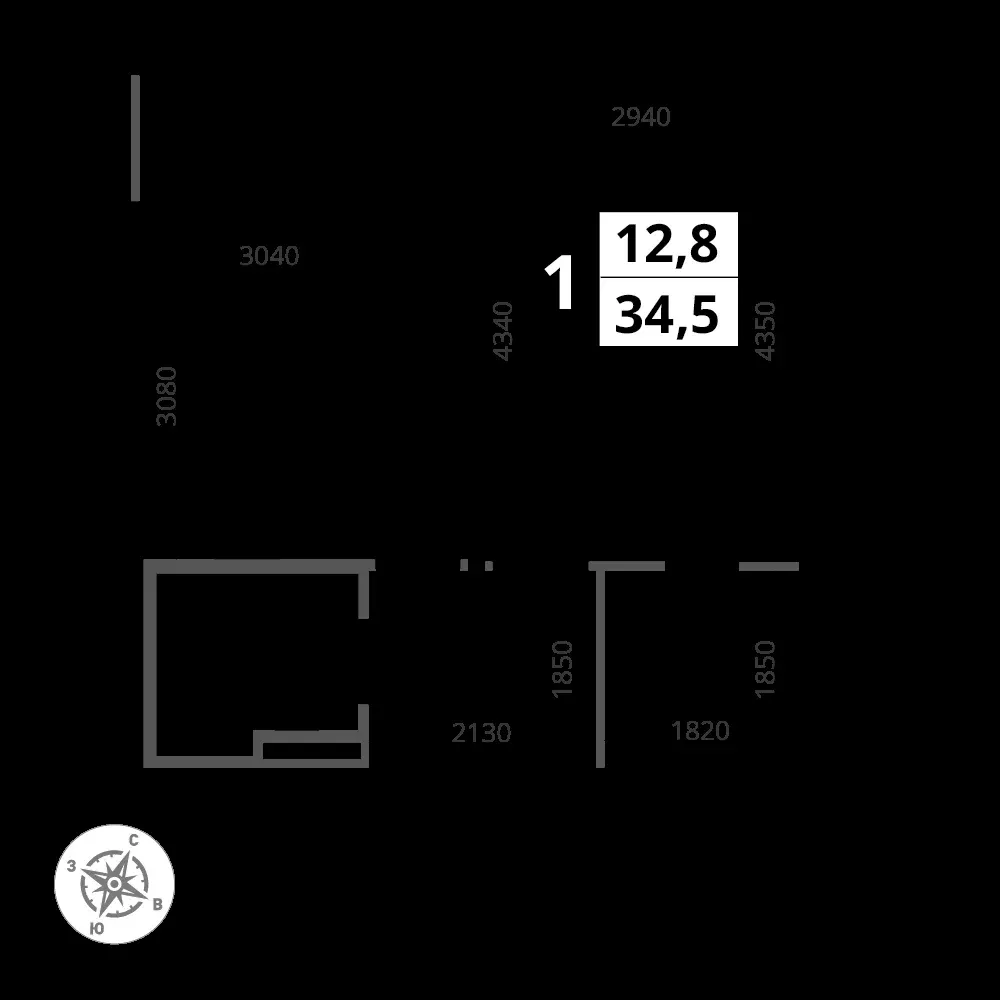 1-комнатная, 34,5 м² — 8 972 208 ₽