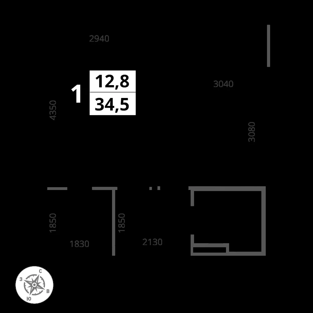 1-комнатная, 34,5 м² — 8 959 788 ₽