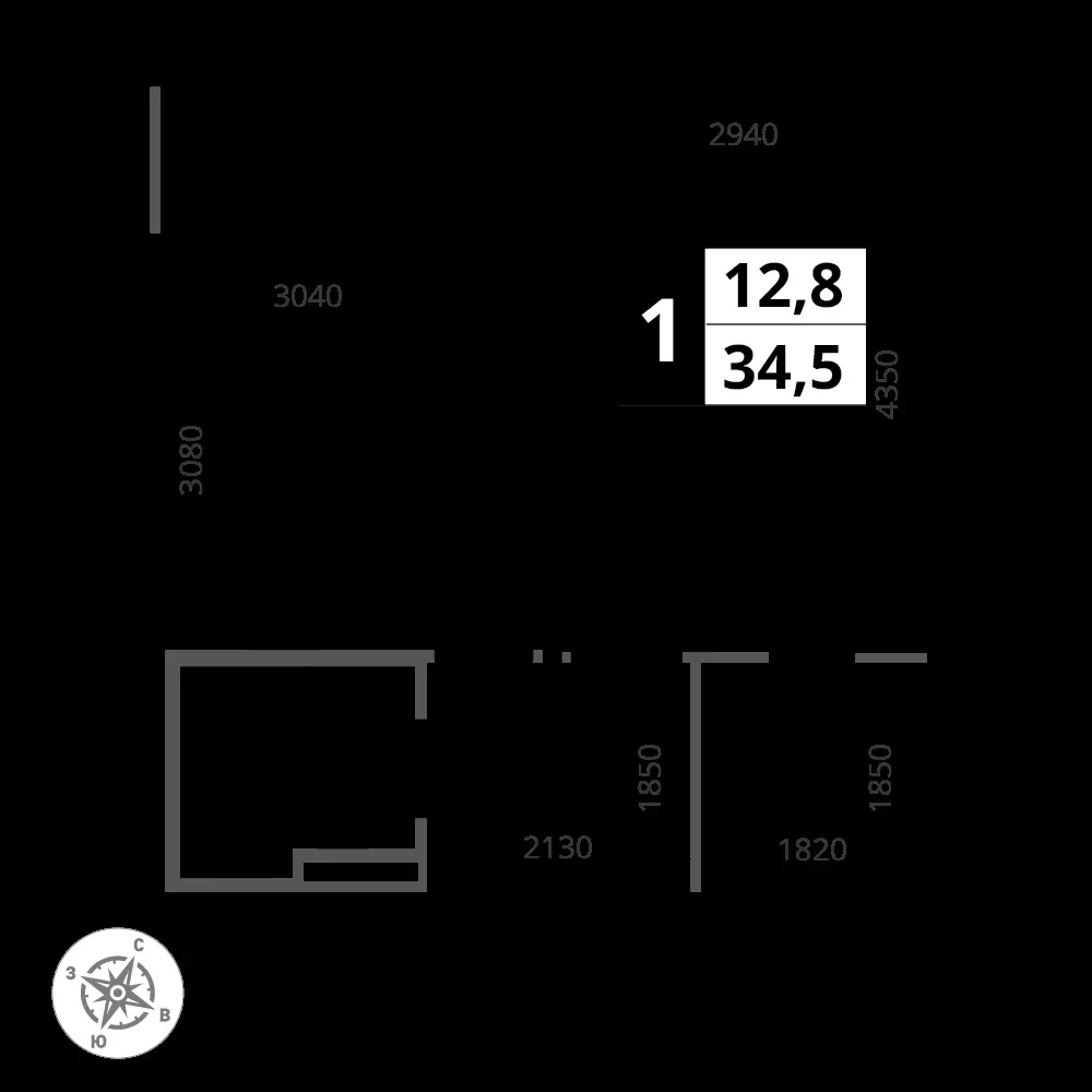 1-комнатная, 34,5 м² — 8 972 208 ₽