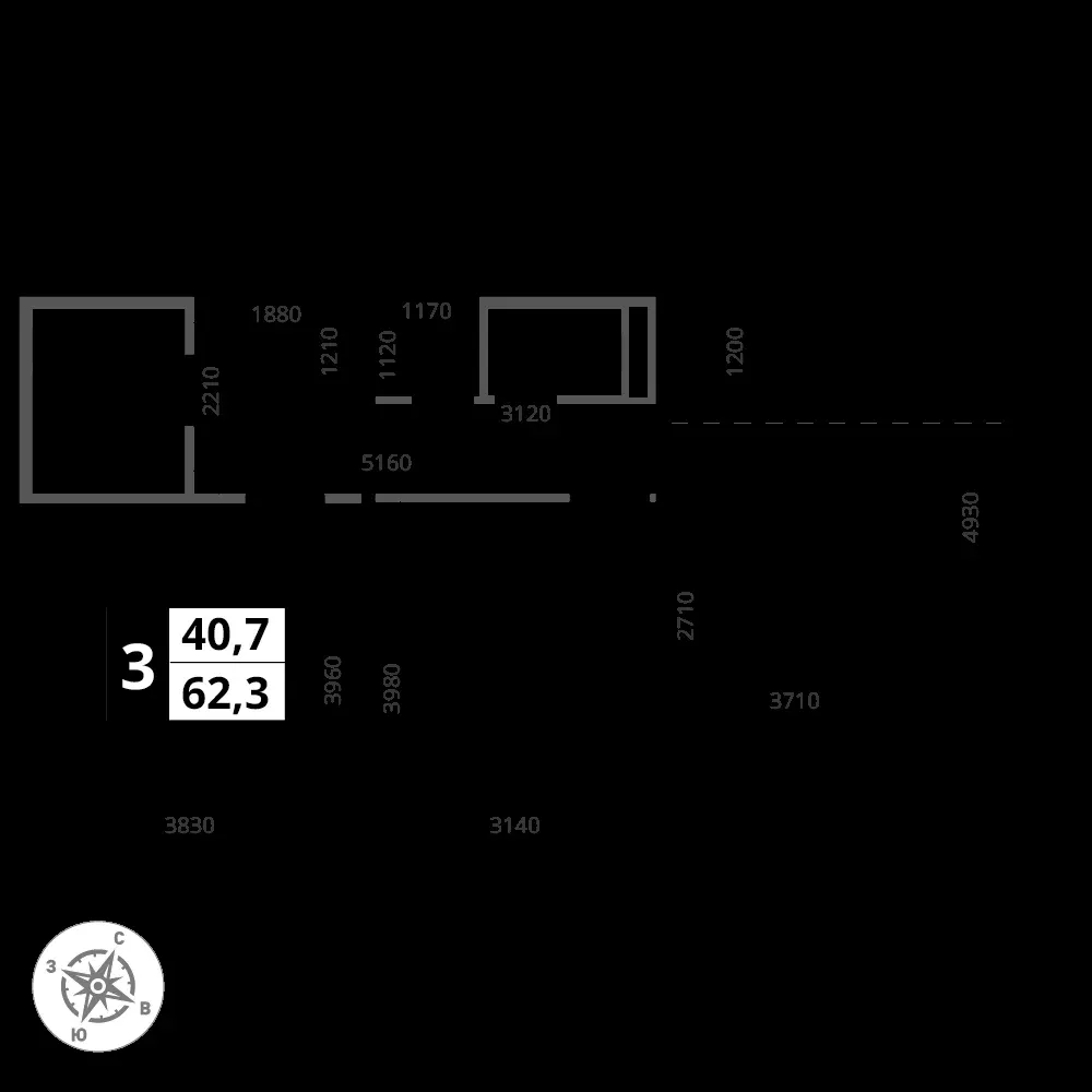 3-комнатная, 62,3 м² — 12 698 734 ₽