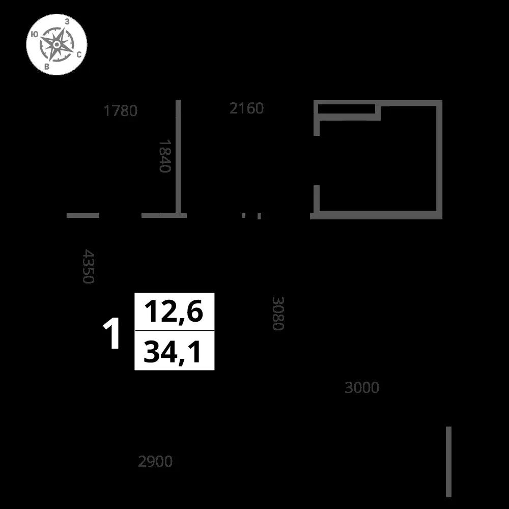 1-комнатная, 34,1 м² — 8 896 963 ₽