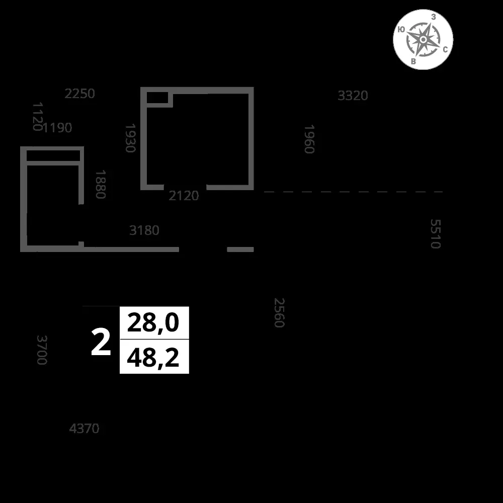 2-комнатная, 48,2 м² — 11 289 645 ₽