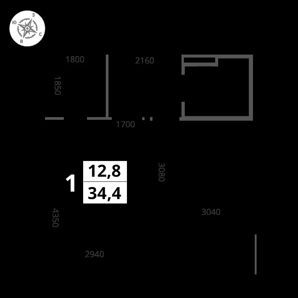 1-комнатная, 34,4 м² — 9 699 424 ₽