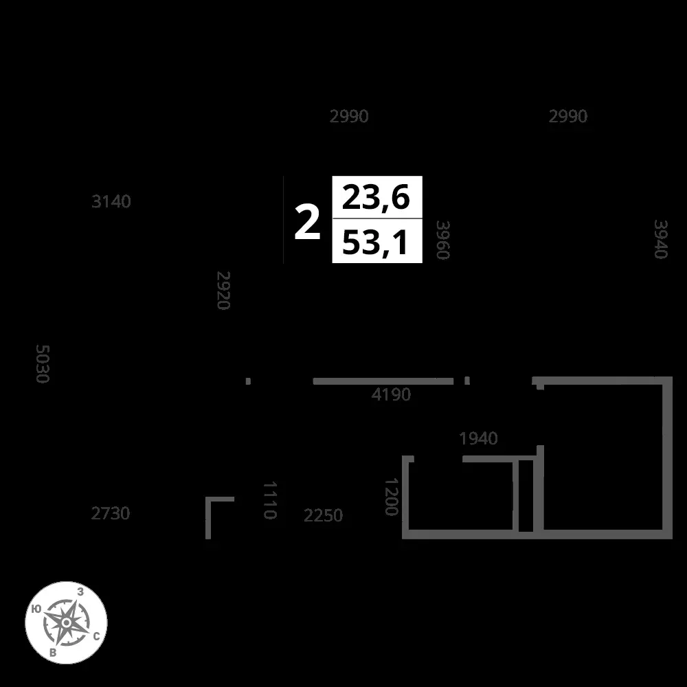 2-комнатная, 53,1 м² — 13 729 855 ₽
