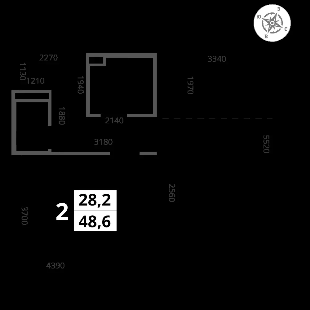 2-комнатная, 48,6 м² — 11 438 010 ₽
