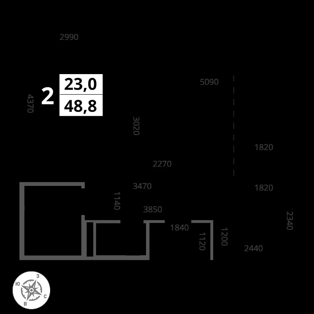2-комнатная, 48,8 м² — 11 697 409 ₽
