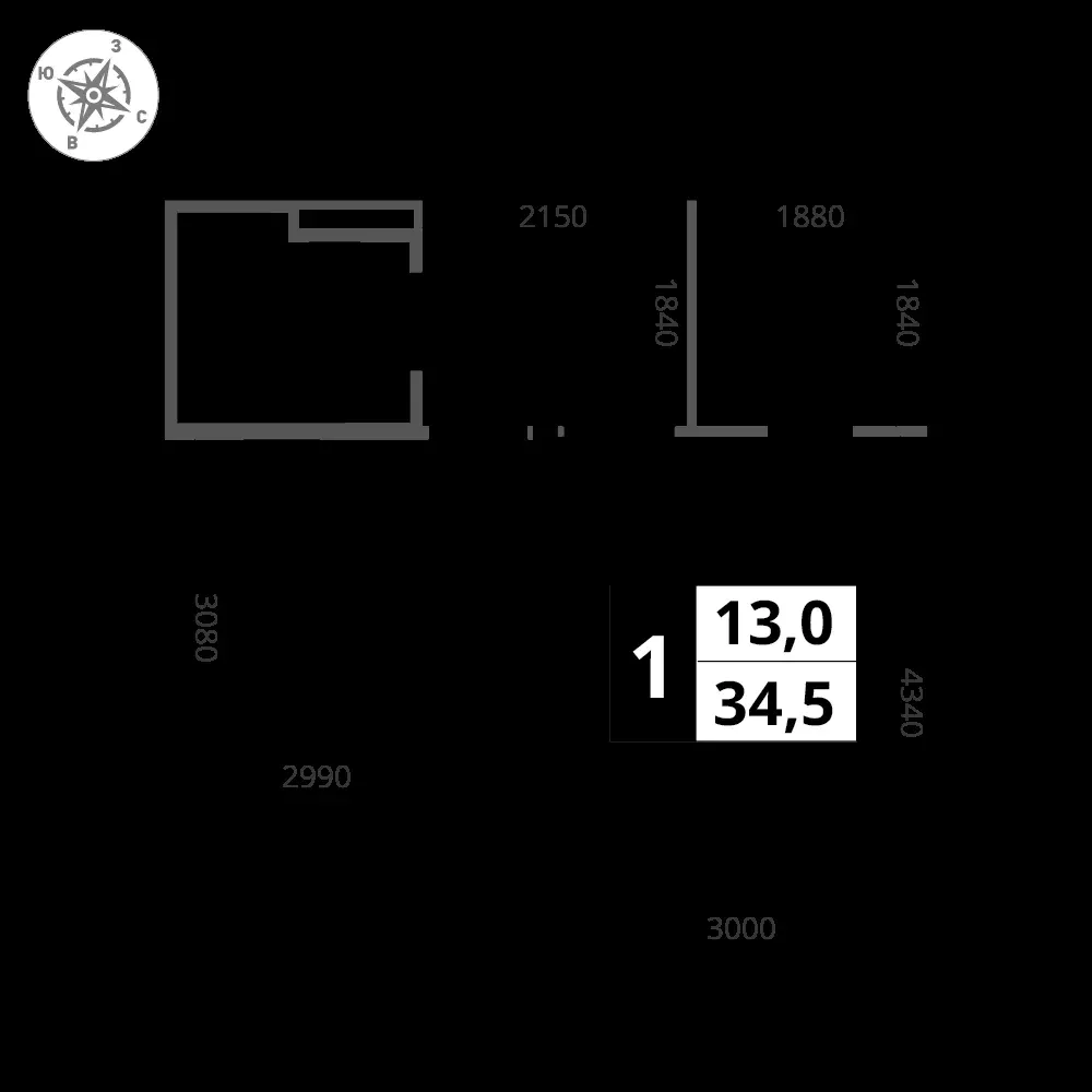 1-комнатная, 34,5 м² — 8 319 606 ₽