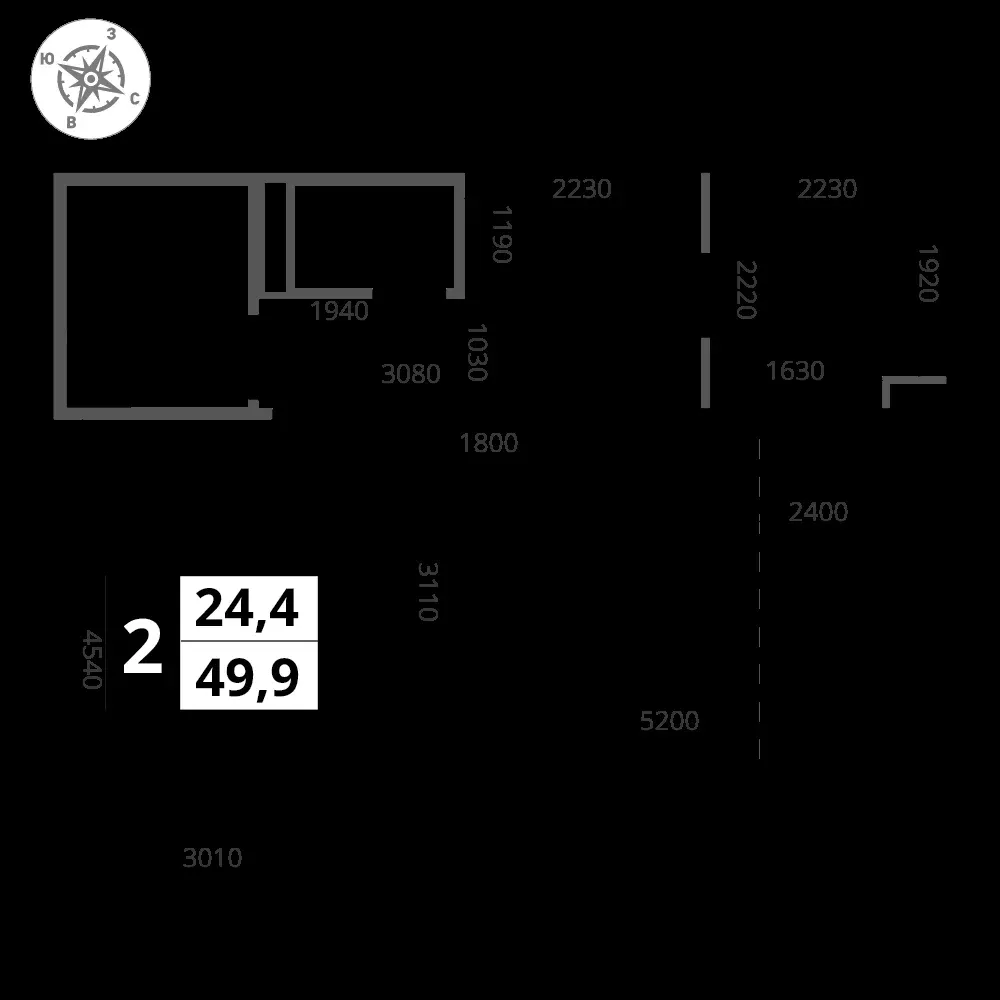 2-комнатная, 49,9 м² — 11 751 350 ₽
