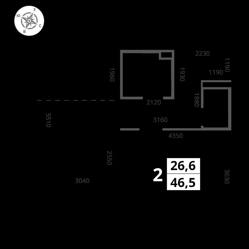 2-комнатная, 46,5 м² — 12 080 607 ₽