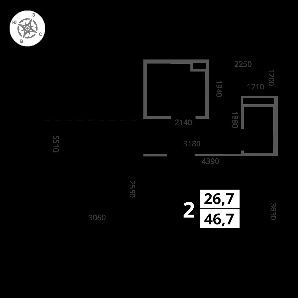 2-комнатная, 46,7 м² — 12 186 505 ₽