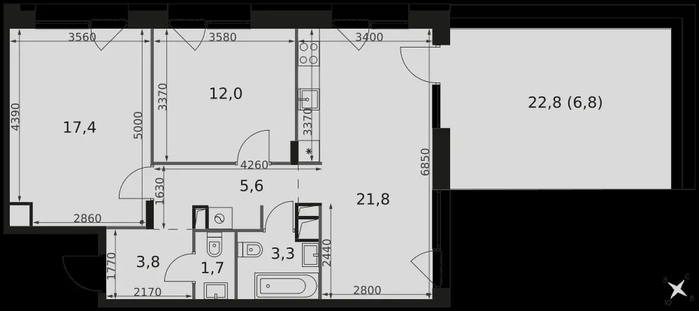 3-комнатная, 72,8 м² — 57 086 848 ₽