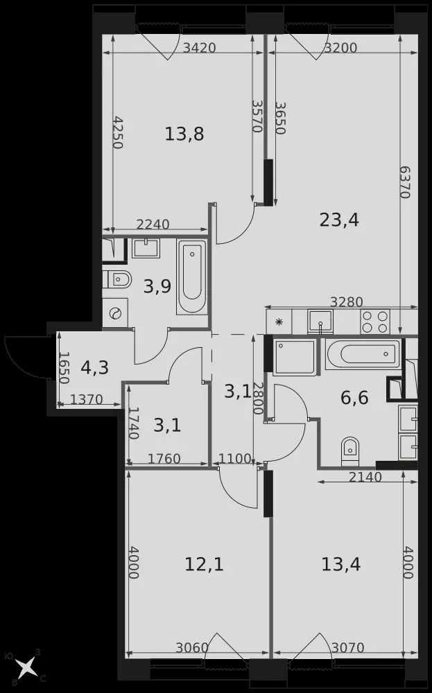 3-комнатная, 84,3 м² — 51 652 296 ₽