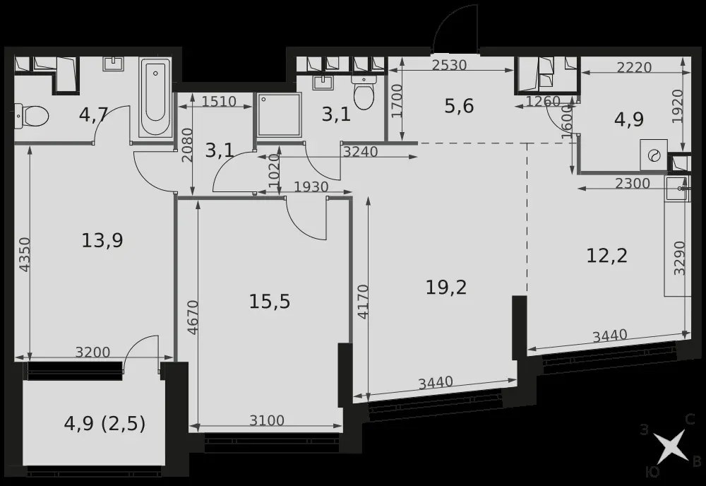 3-комнатная, 84,7 м² — 41 075 096 ₽