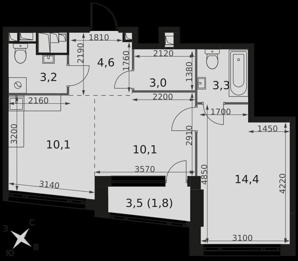 2-комнатная, 50,5 м² — 30 817 928 ₽