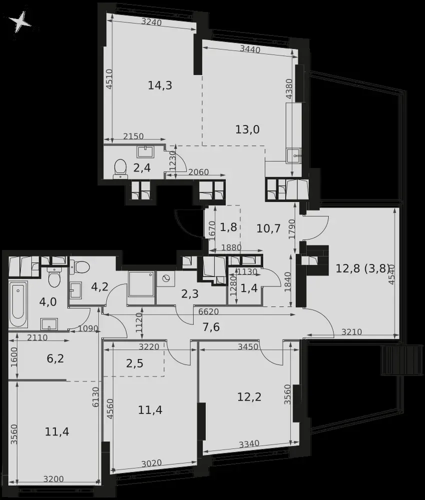 4-комнатная, 109,2 м² — 72 925 726 ₽