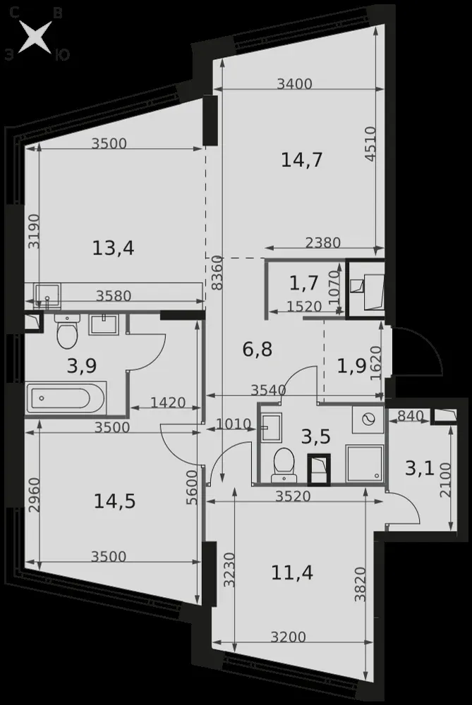 3-комнатная, 74,9 м² — 48 755 855 ₽