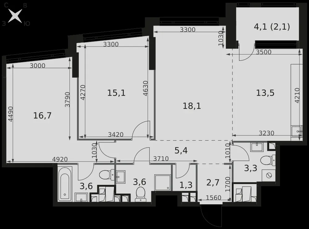 3-комнатная, 85,4 м² — 54 678 716 ₽