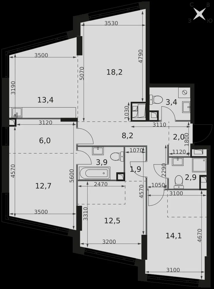 4-комнатная, 99,2 м² — 55 188 829 ₽