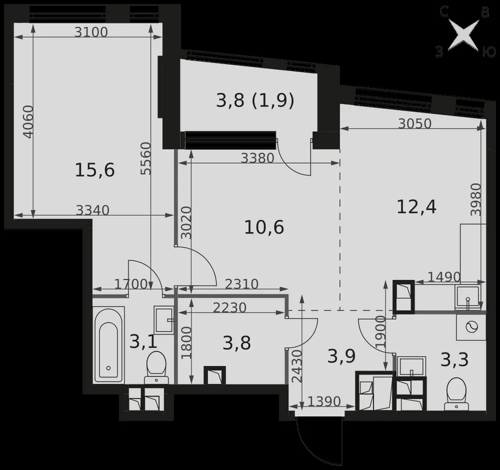 2-комнатная, 54,6 м² — 40 410 770 ₽