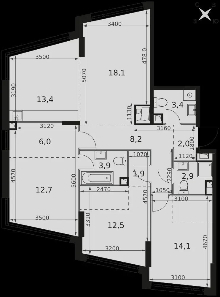 4-комнатная, 99,1 м² — 52 035 824 ₽