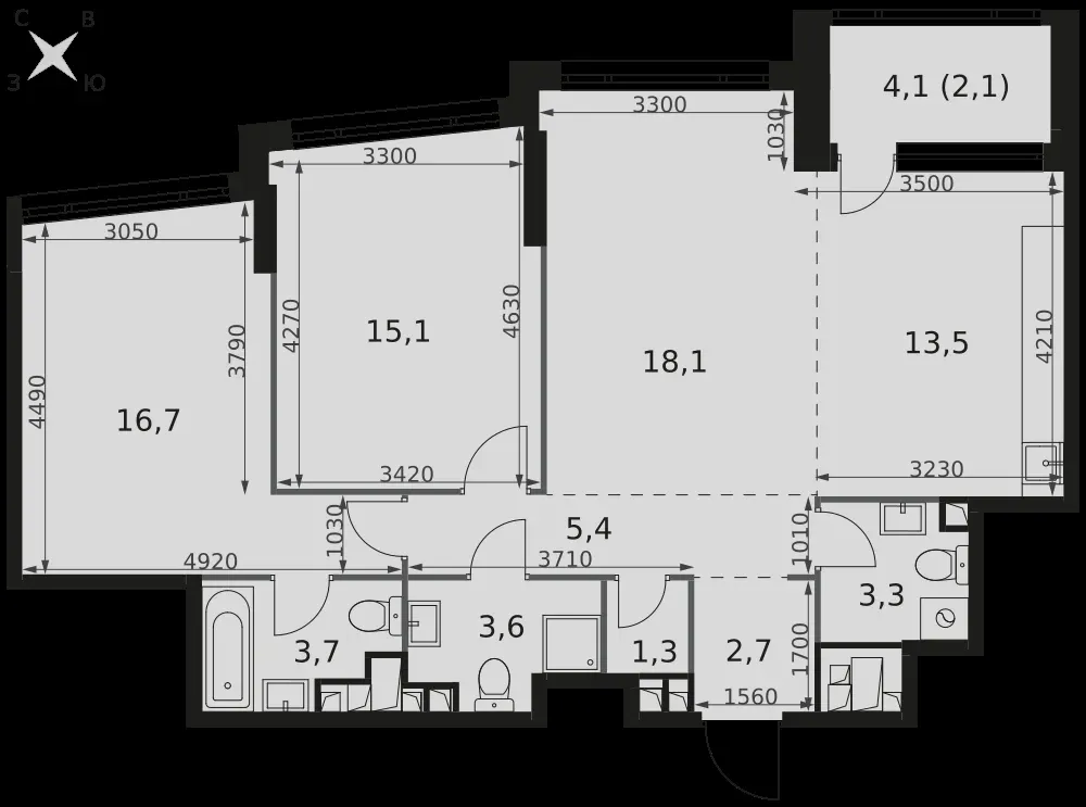 3-комнатная, 85,5 м² — 51 242 373 ₽