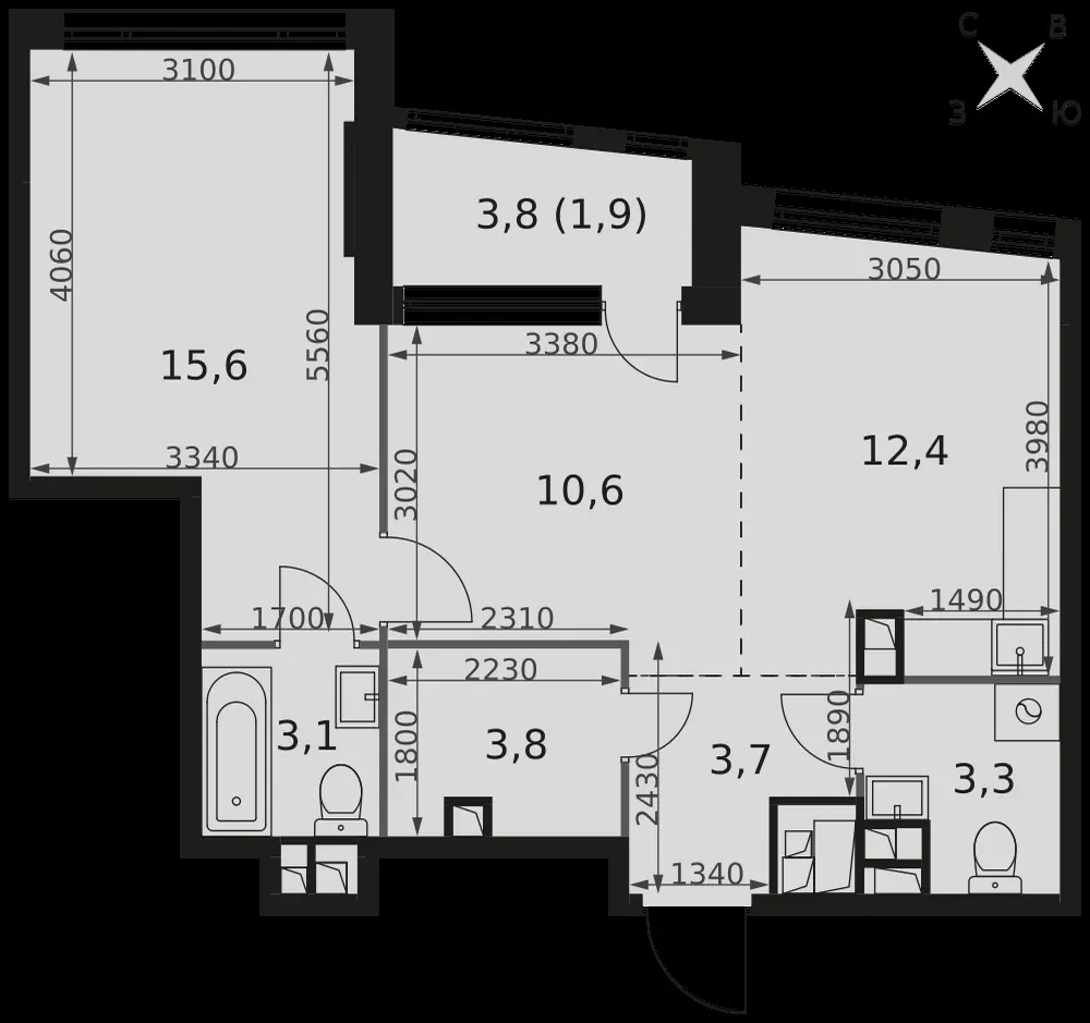 2-комнатная, 54,4 м² — 40 577 450 ₽