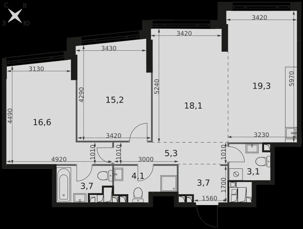 3-комнатная, 89,1 м² — 50 736 748 ₽