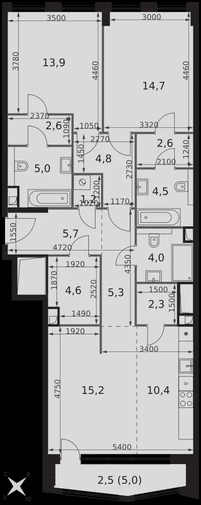 3-комнатная, 99,3 м² — 56 397 634 ₽