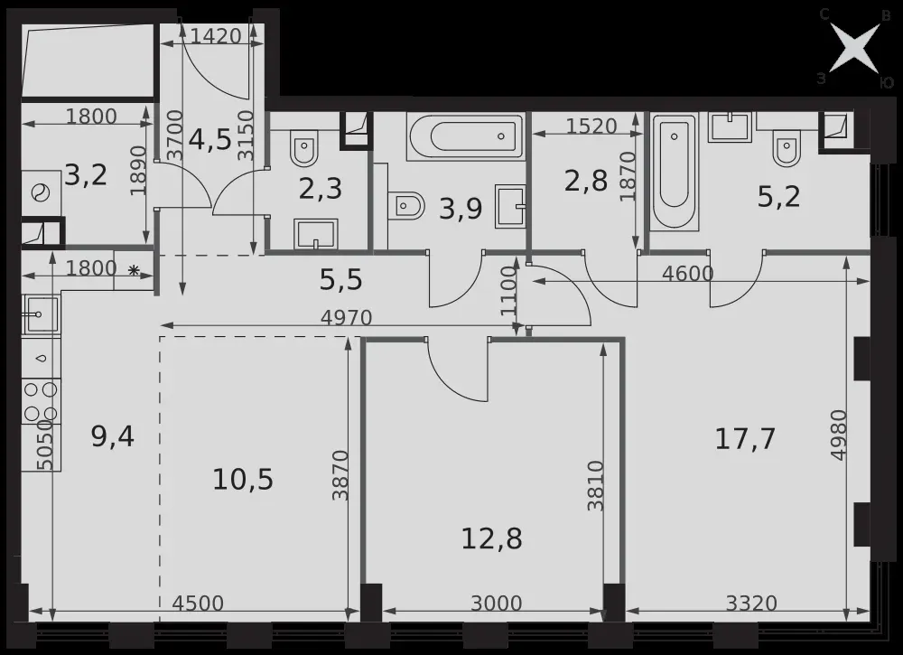 2-комнатная, 77,8 м² — 46 832 332 ₽