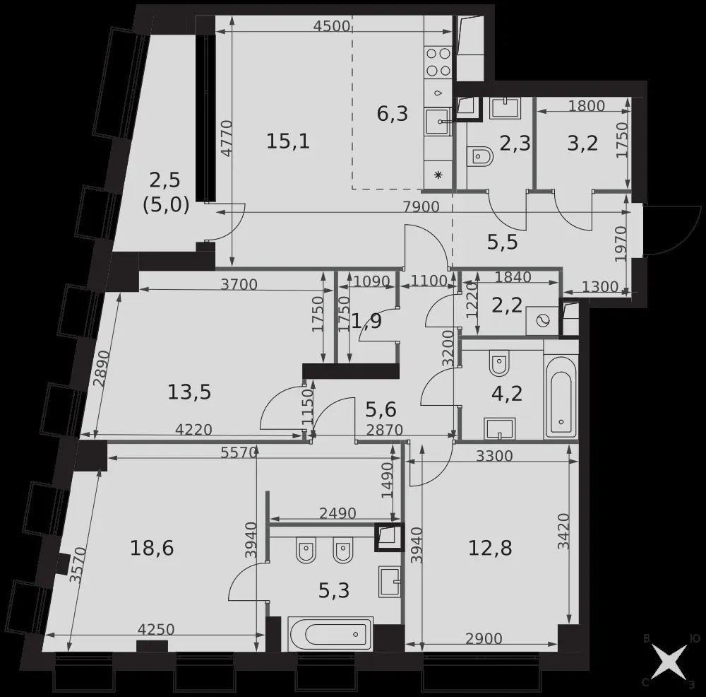 4-комнатная, 99 м² — 57 507 912 ₽