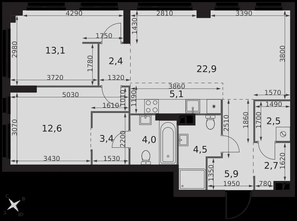 3-комнатная, 79,1 м² — 43 762 391 ₽