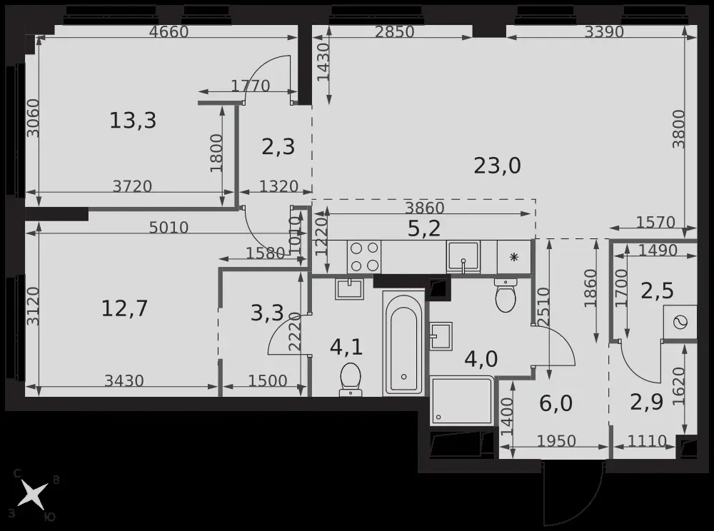 3-комнатная, 79,3 м² — 45 419 392 ₽