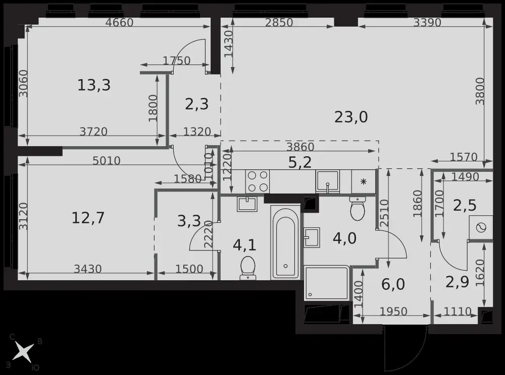 3-комнатная, 79,3 м² — 47 386 349 ₽